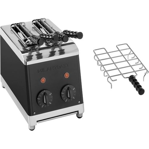 Milantoast 2-er Toaster mit Zangen mit Brötchenaufsatz, Farbe:Schwarz