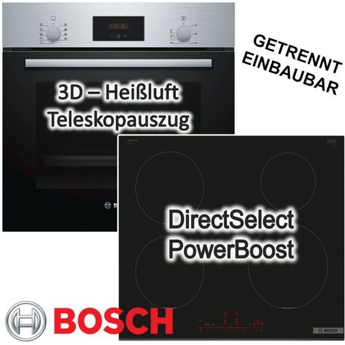 Herdset Bosch Einbau-Backofen Schnellaufheizung + Induktionskochfeld PowerBoost autark 60 cm
