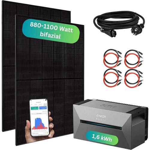 Balkonkraftwerk mit Speicher 880+ Watt - inkl. Anker SOLIX Solarbank 2 Pro (1,6 kWh) Unterkonstruktion für Dachziegel