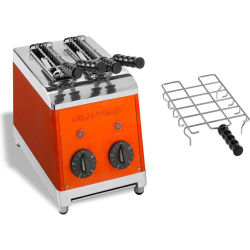 Milantoast 2-er Toaster mit Zangen mit Brötchenaufsatz, Farbe:Orange