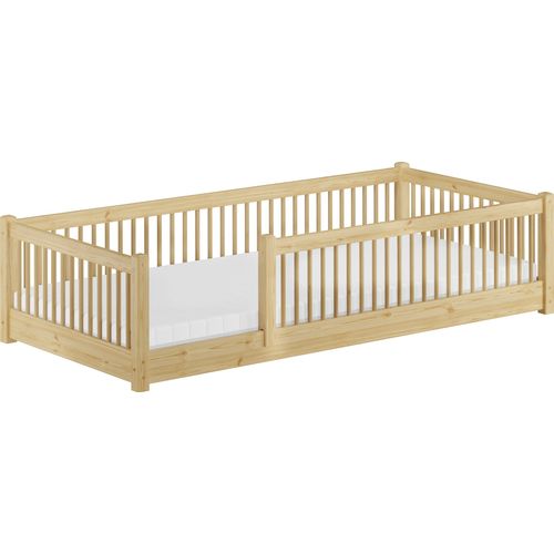 Kinderbett niedriges Bodenbett Kiefer natur 90x200 Kleinkinder Laufstall ähnlich V-60.65-09Rollrost und Matratze inkl.