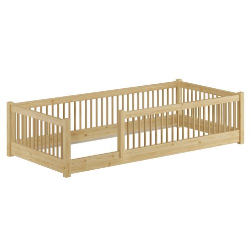 Kinderbett niedriges Bodenbett Kiefer natur 90x200 Kleinkinder Laufstall ähnlich V-60.65-09Rollrost inkl.