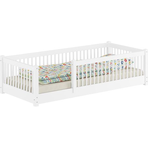Kinderbett niedriges Bodenbett Kiefer weiß 90x200 Kleinkinder Laufstall ähnlich V-60.65W-09ohne Zubehör