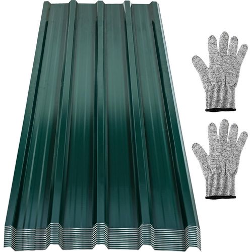 TolleTour 36 Stück Trapezblech 129x46cm Profiblech SET inkl. 1 paar Handschuhe, Grün verzinkt Dachblech 21m² Wellblech Dachplatten für Gerätehaus Carport