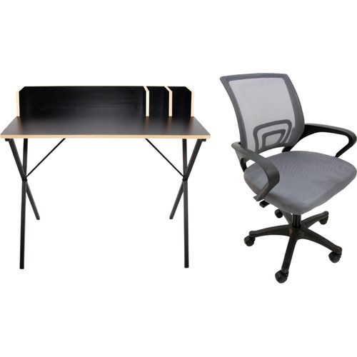 Set Schreibtisch Luna Schwarz + Stuhl Argo Grau