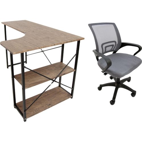 Set Schreibtisch Quest dunkle Eiche + Stuhl Argo grau