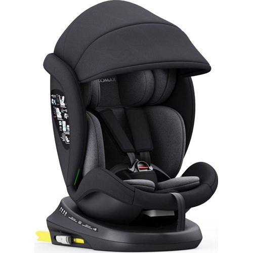 XOMAX 946i Auto Kindersitz drehbar 360° Grad, mit Isofix und Alarmsystem, Gruppe 0+, 1, 2, 3, Reboarder, 0 bis 36 kg, 0 - 12 Jahre / ECE R129,Farbe:Schwarz/Grau