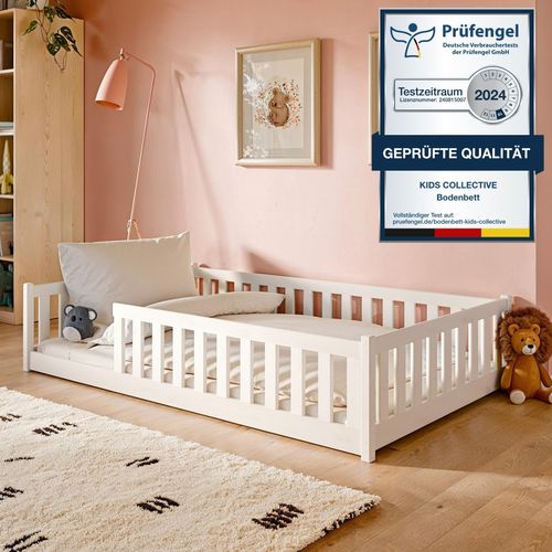 Kinderbett Bodenbett 120x200 cm mit Rausfallschutz & Lattenrost in weiß Mädchen Jungen Bett Jugendbett Einzelbett 120x200 cm