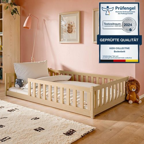 Kinderbett Bodenbett 120x200 cm mit Rausfallschutz & Lattenrost in natur Mädchen Jungen Bett Jugendbett Einzelbett 120x200 cm