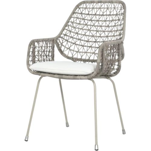 Gartenstuhl ZARA mit Armlehne 53×61×93 cm – Creme Kunststoffgeflecht & Eisenbeine