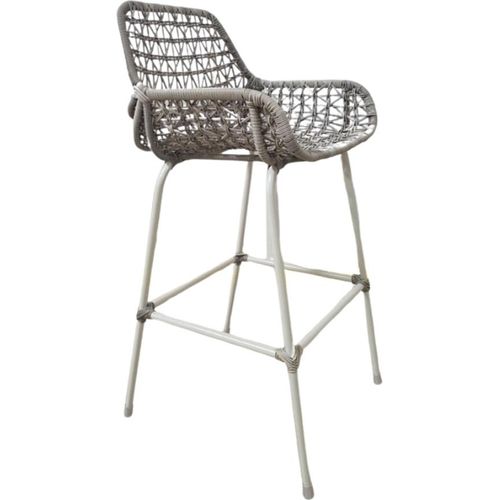 Garten-Barstuhl ZARA 49×52×105 cm – Creme Kunststoffbandgeflecht, Armlehnen & Eisengestell