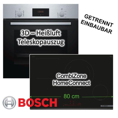 Herdset BOSCH Backofen Teleskopauszug + Induktionskochfeld Booster Home Connect autark 80cm