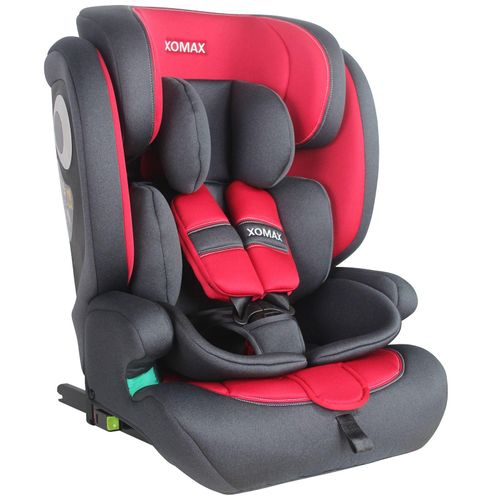 XOMAX Kindersitz ISOFIX Gruppe 1/2/3 (9-36 kg) | i-Size ECE R129 | Höhenverstellbar | Mitwachsend | 5-Punkt-Gurt | Abnehmbarer & Waschbarer Bezug |,Farbe:Anthrazit/Rot