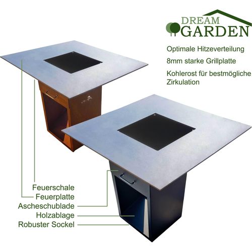 Dreamgarden Grill SQUARE Feuerplatte ohne Grillrost Feuerschale Feuerkorb Grillplatte Feuerstelle Grillring rostig Feuerplattengrill BBQ
