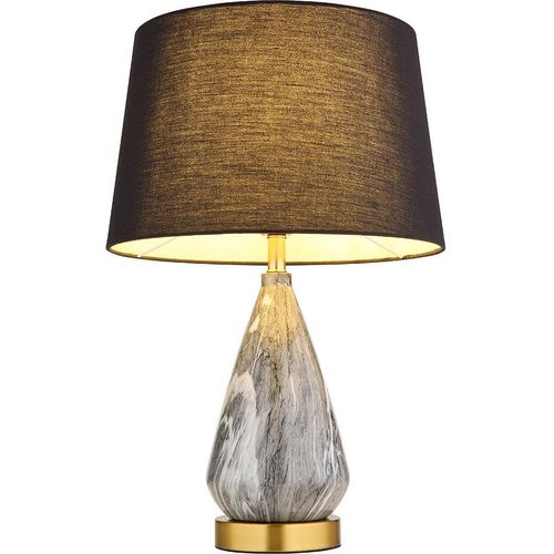 LED Tischleuchte, Metall, Textil, messingfarben, H 54 cm