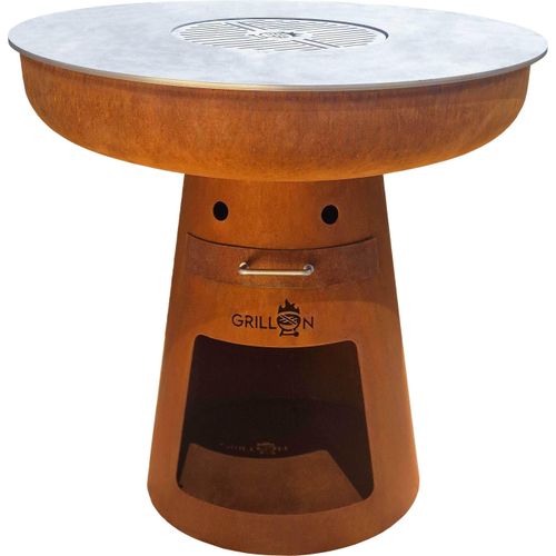 Dreamgarden Grill CIRCLE Feuerplatte mit Grillrost Feuerschale Feuerkorb Grillplatte Feuerstelle Grillring rostig Feuerplattengrill BBQ