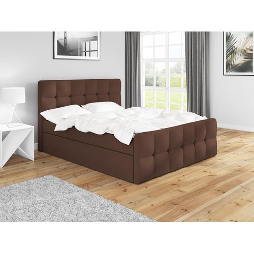 Boxspringbett BERG 140 x 200 mit 2 Bettkästen, Bonell-Matratze und Topper. Farbe: Braun