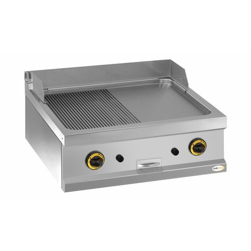 orange Gas-Grillplatte 1/2 gerillt 1/2 glatt 2 Heizzonen 700 x 700 x 250 mm
