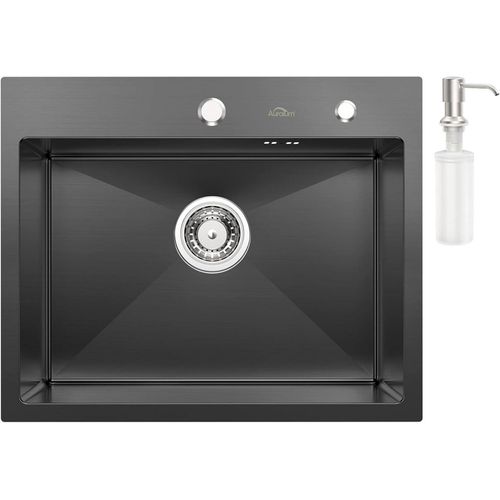 Auralum Küchenspüle Edelstahl Schwarz Anthrazit 55x45cm Einbauspüle Seifenspender Siphon