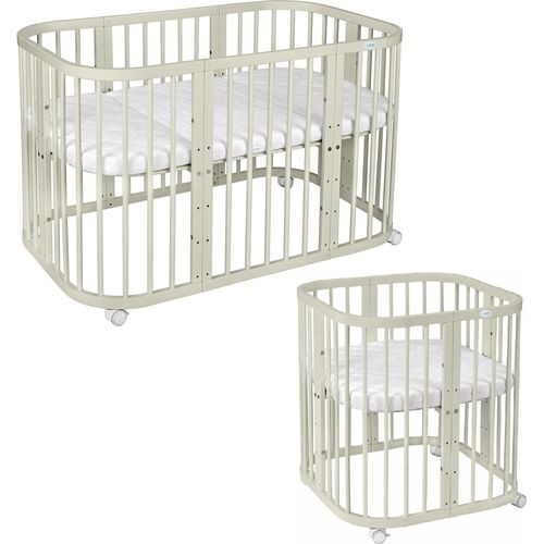 Mobiles Babybett aus Holz 7in1 mit Matratze, mitwachsend,Ohne Stoffset,Holz olive