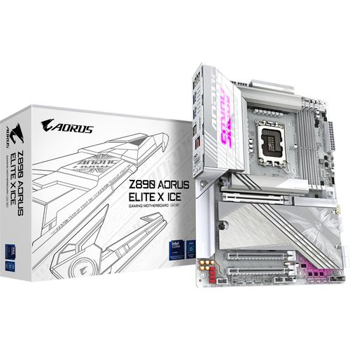 GIGABYTE Z890 AORUS ELITE X ICE Mainboard - Unterstützt Intel Core Ultra (Serie 2) CPUs, 16+1+2 Phasen VRM, bis zu 9500MHz DDR5 (OC), 1xPCIe 5.0 + 4xPCIe 4.0, Wi-Fi 7, 2.5GbE LAN, Thunderbolt 4