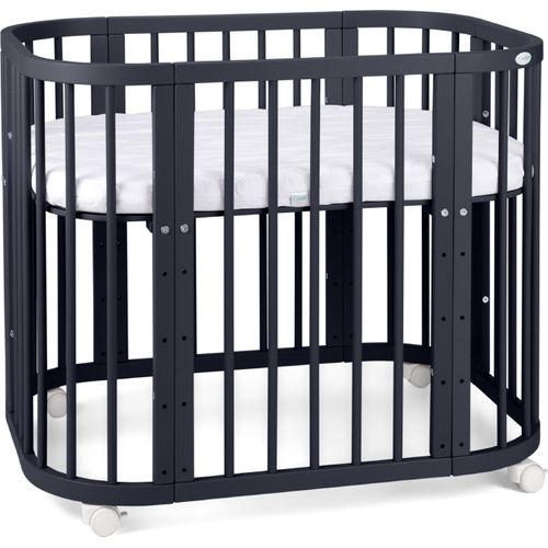 Babybett, Beistellbett aus Holz, 5in1 mit Matratze, Belüftet,Ohne Stoffset,Holz graphit