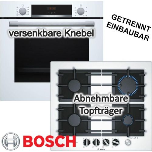Herdset BOSCH Backofen weiß Schnellaufheizung + Gaskochfeld Einhandzündung autark 60cm