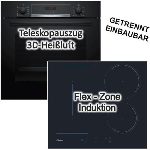 Herdset Bosch Backofen Teleskop + Candy Induktionskochfeld PowerBooster autark 60cm