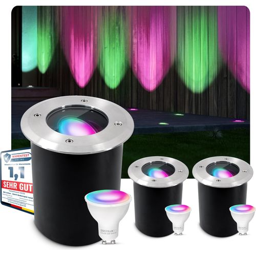 SSC-LUXon 3er Set JUAVI Bodeneinbaustrahler Aussen schwenkbar LED Smart GU10 WLAN RGB CCT - Bodenstrahler befahrbar Steuerung per App & Sprache
