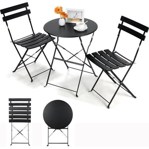 Balkonmöbel Set 3-teilig Klappstuhl Klapptisch Schwarz Metall