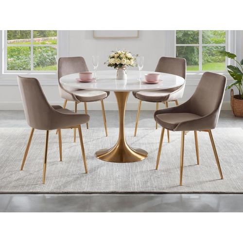 Set Tisch NORAH + 4 Stühle MASURIE - Weiß & Taupe