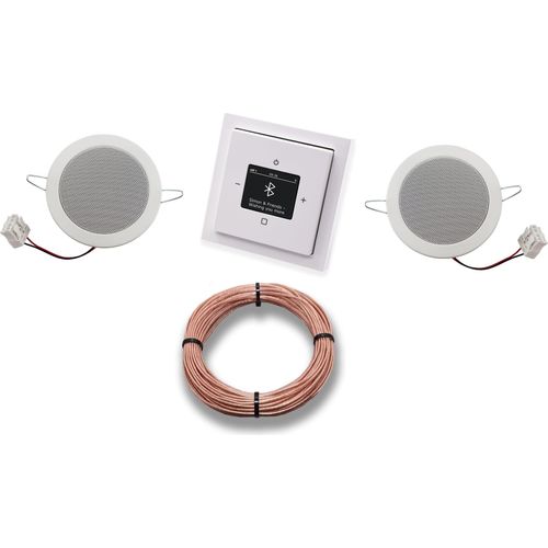Busch Jäger DAB+ Unterputz Bluetooth (in and out) Radio 8217U-101 Future Linear Studioweiß, Komplett-Set mit 2 x Deckenlautsprecher Einbaulautsprecher + 20 m Lautsprecherkabel 2x0,75 mm2 8217 U - 101