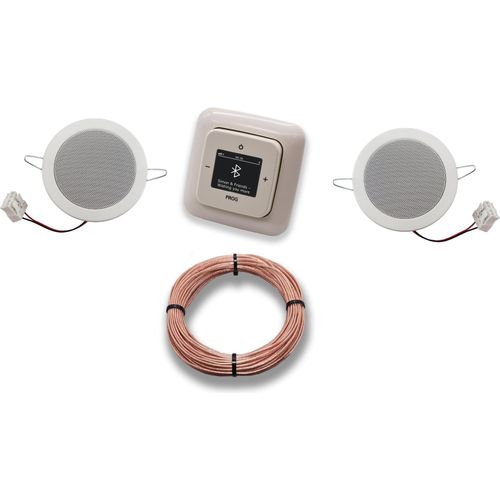 Busch Jäger DAB+ Unterputz Bluetooth (in and out) Radio 8217U-101 DURO2000 cremeweiß, Komplett-Set mit 2 x Deckenlautsprecher Einbaulautsprecher + 20 Meter Lautsprecherkabel 2x0,75 mm2 8217 U - 101
