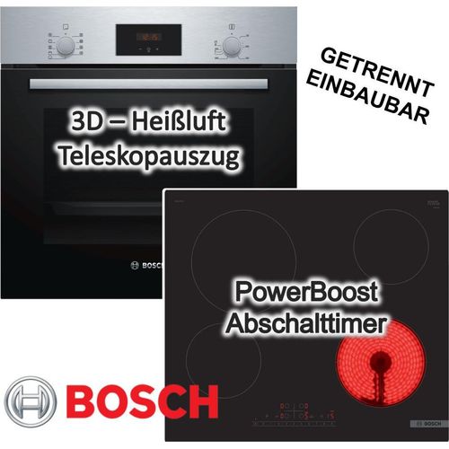 Herdset BOSCH Backofen Schnellaufheizung + Glaskeramikkochfeld Booster autark 60 cm