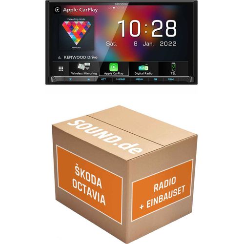 Autoradio Einbaupaket Kenwood DMX8021DABS passend für Skoda Octavia 2 + Lenkradfernbedienung | (Wireless) Apple CarPlay (Wireless) Android Auto