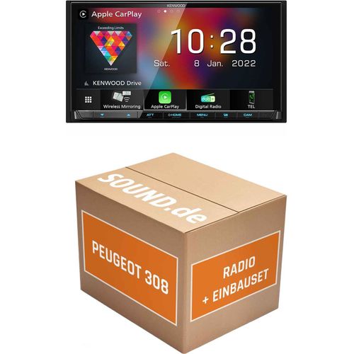 Autoradio Einbaupaket Kenwood DMX8021DABS passend für Peugeot 308 I + RD4 PDC | (Wireless) Apple CarPlay (Wireless) Android Auto
