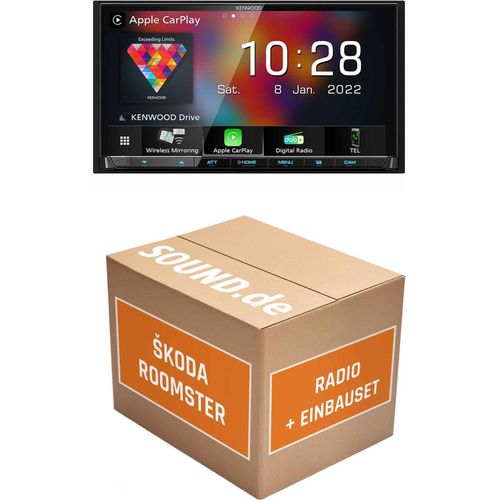 Autoradio Einbaupaket Kenwood DMX8021DABS passend für Skoda Roomster 5J + Rückfahrkamera beweglich | (Wireless) Apple CarPlay (Wireless) Android Auto