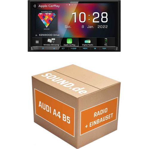 Autoradio Einbaupaket Kenwood DMX8021DABS für Audi A4 B5 + Symphony + Multifunktionslenkrad | (Wireless) Apple CarPlay (Wireless) Android Auto