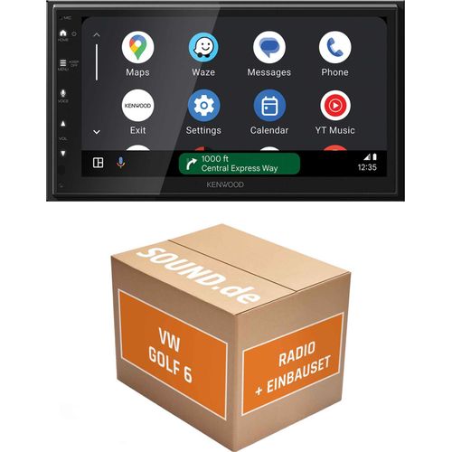Autoradio Einbaupaket Kenwood DMX6523DABS passend für Golf VI + PDC, Rückfahrkamera, Linien beweglich | CarPlay Wireless Android Auto Wireless