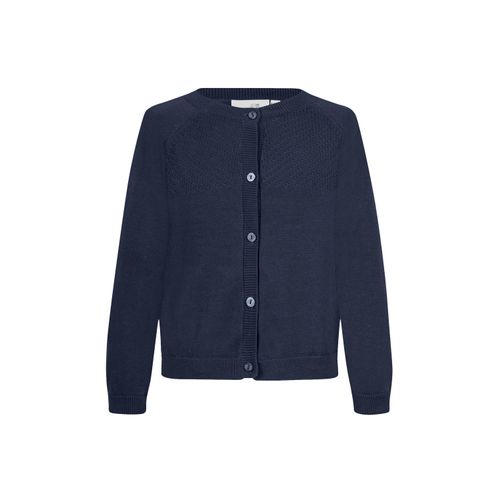 Strickjacke HAPPY GIRLS, Mädchen, Gr. 140, blau (navy), Strick, Obermaterial: 100% Baumwolle, unifarben, regular fit hüftlang, Rundhals, Raglanärmel Strickbündchen, Strickjacken, mit hochwertigem Strickmuster im vorderen Brustbereich