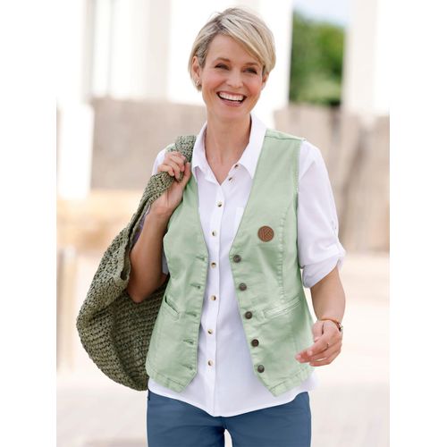 Jeansweste CLASSIC BASICS, Damen, Gr. 46, grün (eucalyptus), 97% Baumwolle, 3% Elasthan, unifarben, Westen