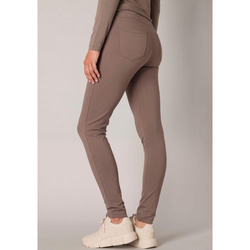 Treggings BASE LEVEL, Damen, Gr. 36, N-Gr, grau (schwarz taupe), Web, Obermaterial: 65% Viskose, 30% Nylon, 5% Elasthan, unifarben, eng lang, Hosen, mit elastischem Bund und Viskose