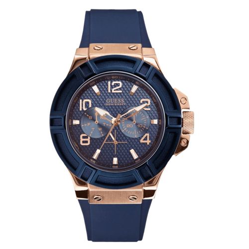 GUESS Herren-Armbanduhr 45mm Armband Kautschuk Blau Quarz Analog W0247G3