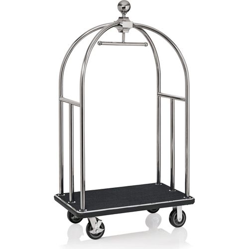 Gepäckwagen Edelstahl, Rollen, 112 x 61 x 186 cm, silber, Teppich schwarz