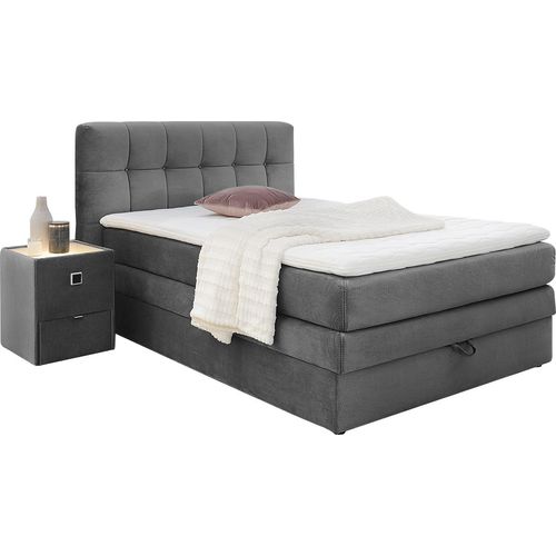 Boxspringbett - Grau - Mikrofaserbezug - Kaltschaumtopper - 140 x 200 cm
