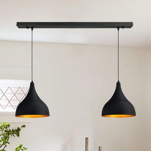 Pendelleuchte Esstisch I Adash I 2 Flammige Metall Hängelampe Ø 26 Cm Schwarz Deckenlampe Wohnzimmer Esstisch Rund Lampenschirm Hängelampe