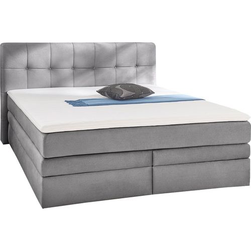 Boxspringbett - 180 x 200 cm - Grau - Samt - mit Bettkästen