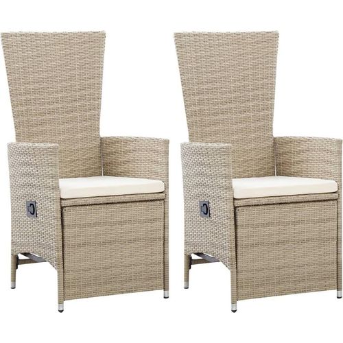 Garten-Liegestühle 2 Stk. mit Auflagen Poly Rattan Beige