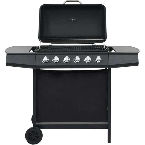 Gasgrill mit 6 Flammen Stahl Schwarz