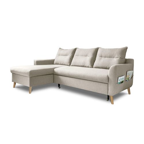 Ecksofa Stylish Stan mit Bettfunktion LIN-01 Beige Ausrichtung Links
